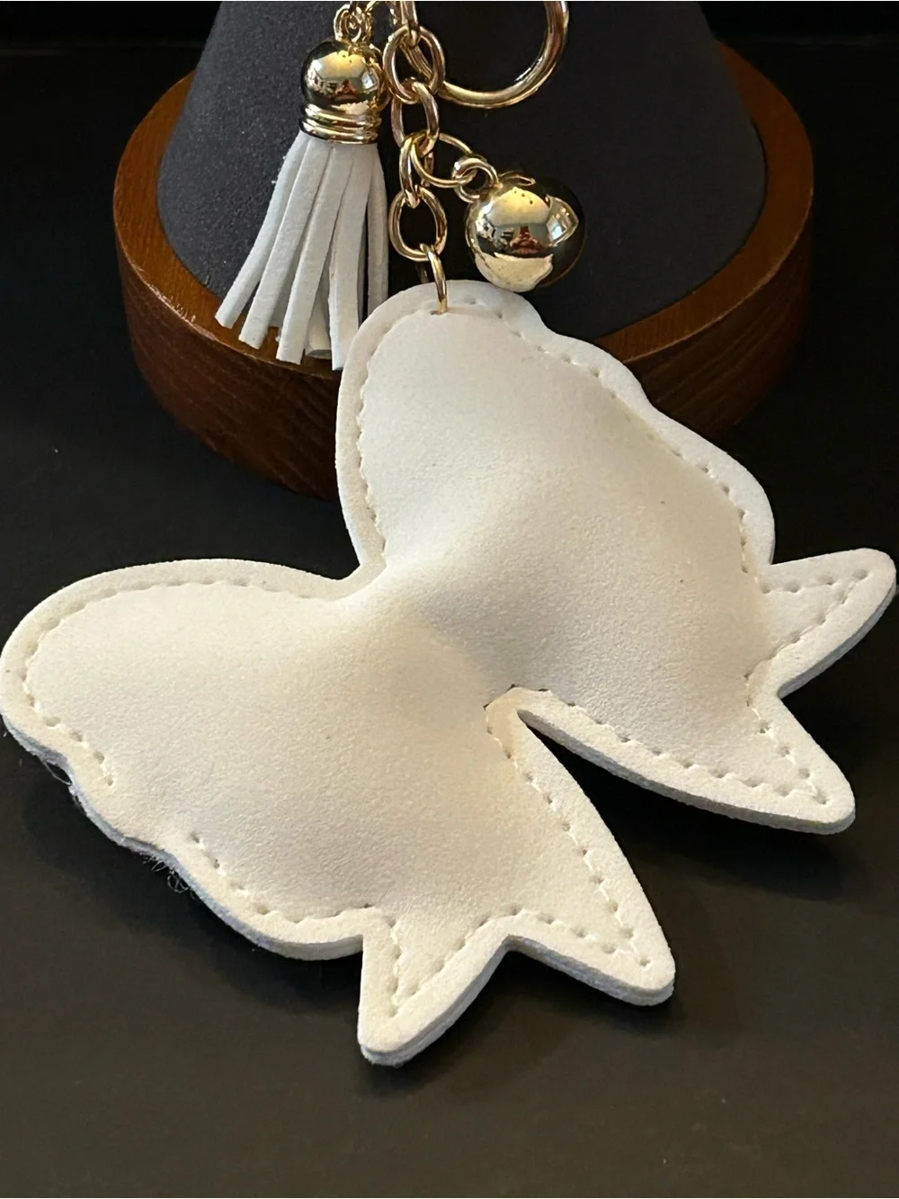PREMIUM Puffy Off-White Crystal Bow Bag Charm Keychain w/Gold Accents